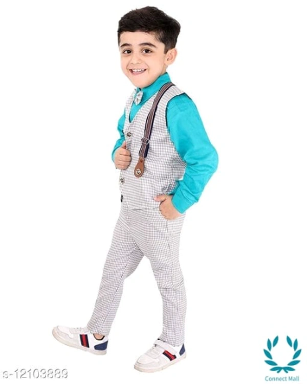 Boy's Ethnic Party Wear Shirt Waistcoat and Pant Set - 0-1 Years, Aqua, Top Fabric Bottom Fabric : Polyster, Multipack :single Add-Ons:bow Tie